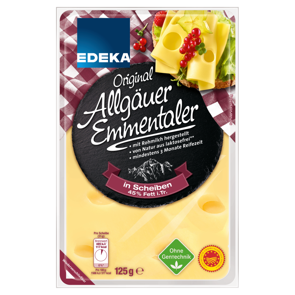 Allgäuer Emmentaler g U in Scheiben 45 Fett i Tr EDEKA