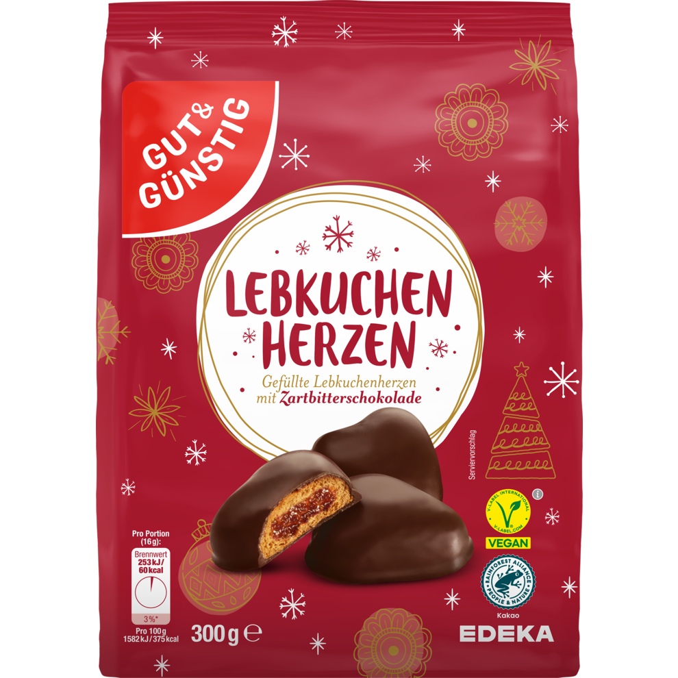 Lebkuchenherzen gefüllt Zartbitter EDEKA