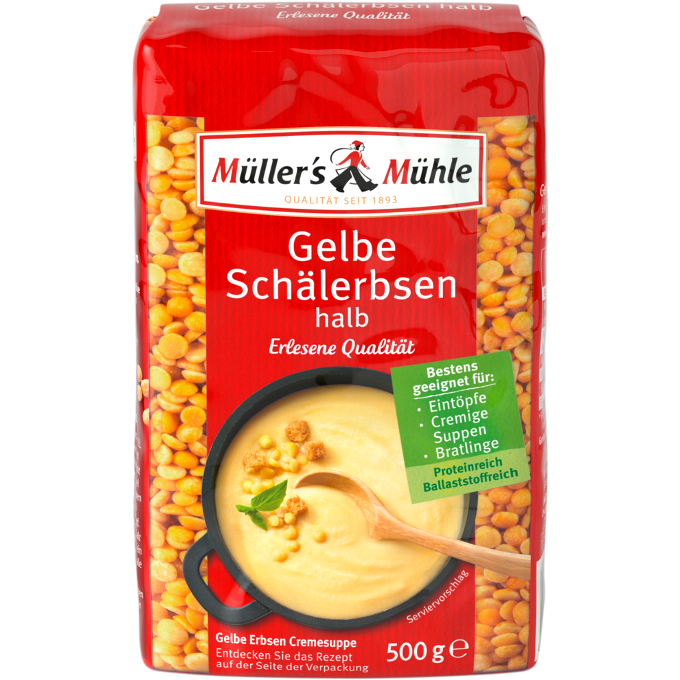 Gelbe Schälerbsen halbiert