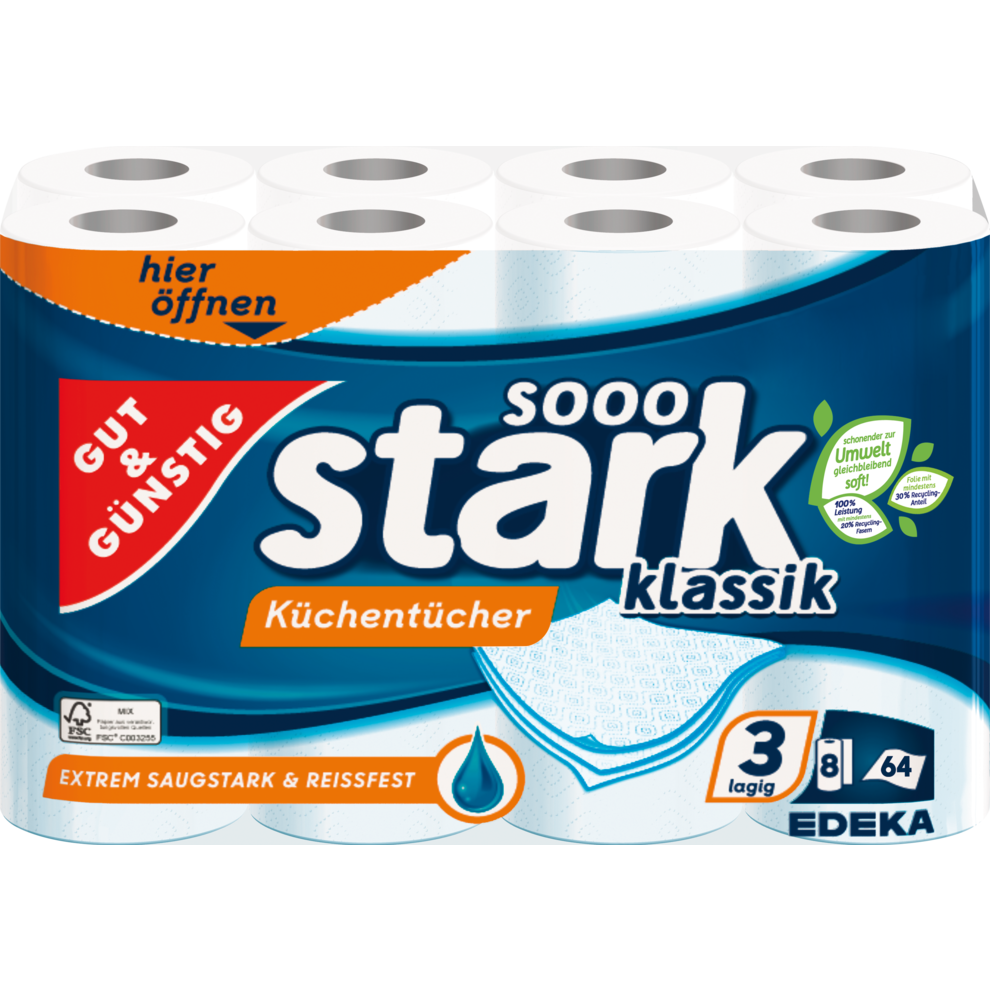 Küchentücher klassik mit mindestens 20% Recyclingfasern 8er
