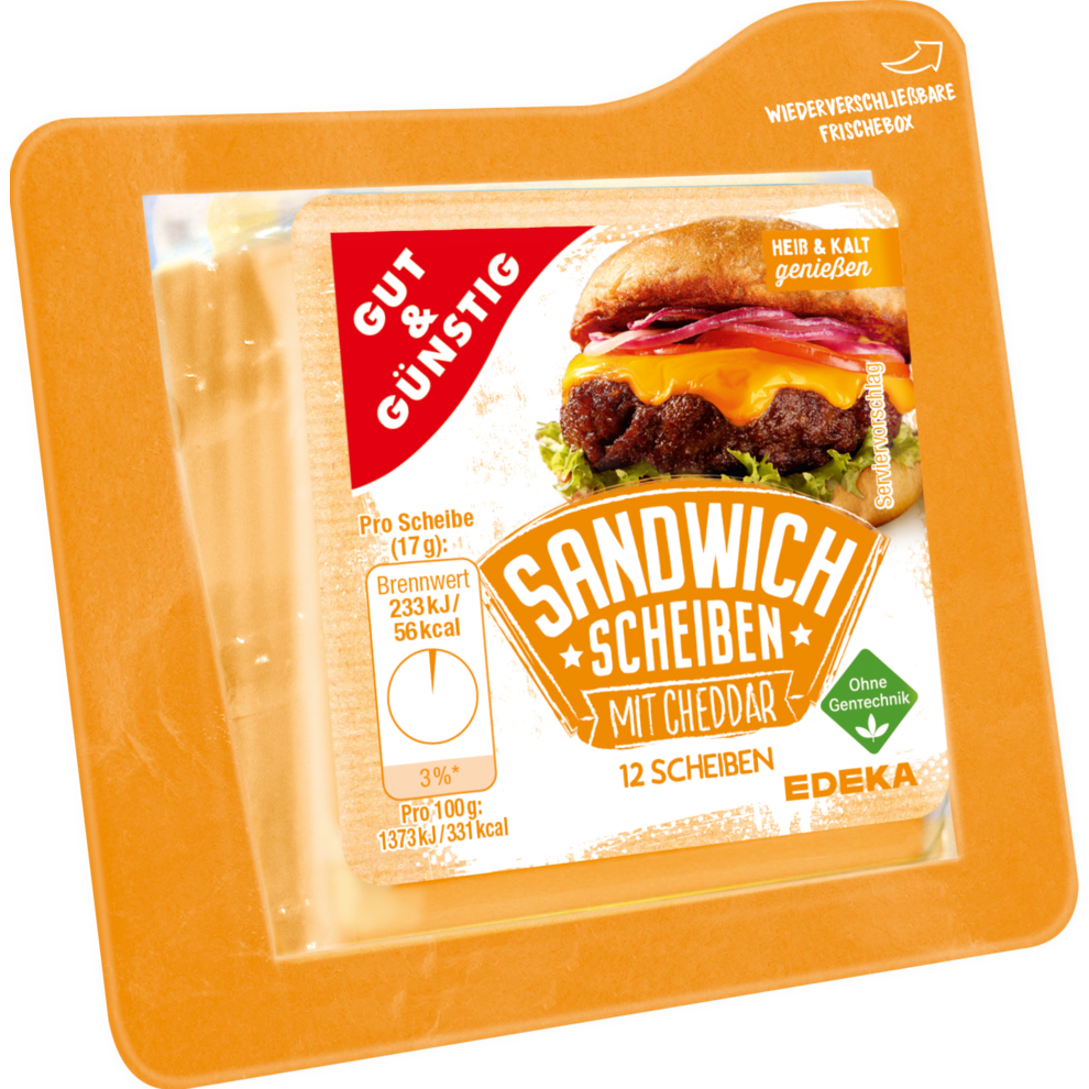 Sandwichscheiben Cheddar 45% Fett i. Tr.