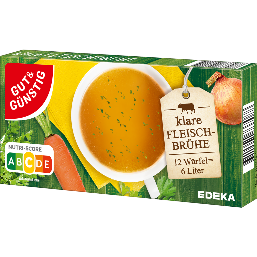 Klare Fleischbrühe in Würfeln
