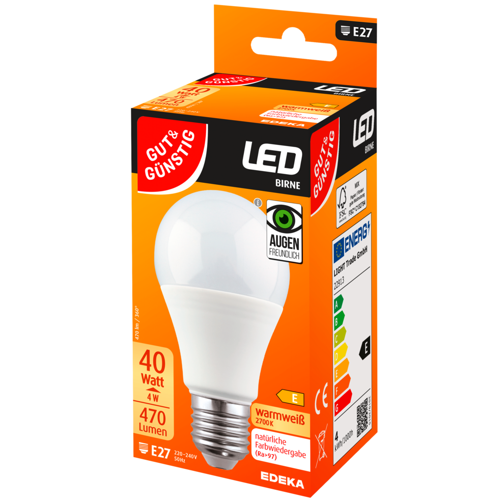 LED Birne E27, 470 Lumen, 4 Watt