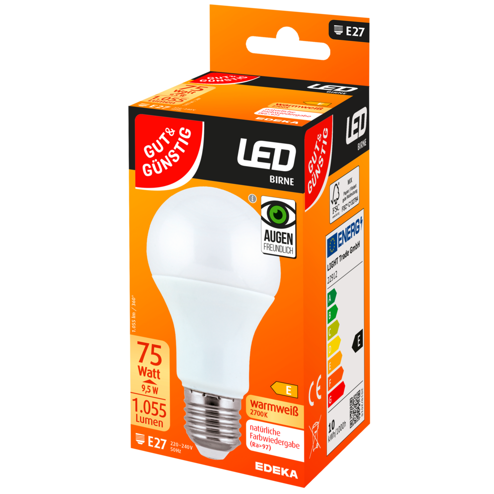 LED Birne E27, 1.055 Lumen, 9,5 Watt