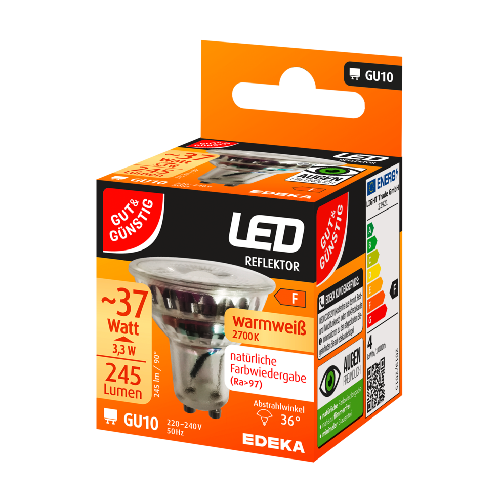 LED Glas Reflektor GU10, 245 Lumen, 3,3 Watt