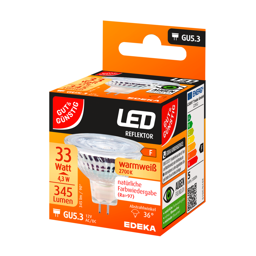 LED Glas Reflektor GU5.3, 345 Lumen, 4,3 Watt