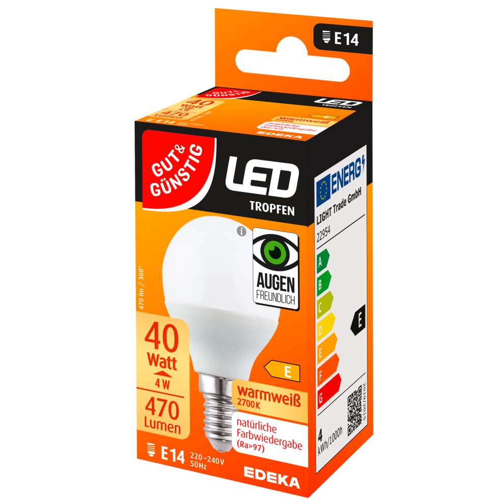 LED Tropfen E14, 470 Lumen, 4 Watt