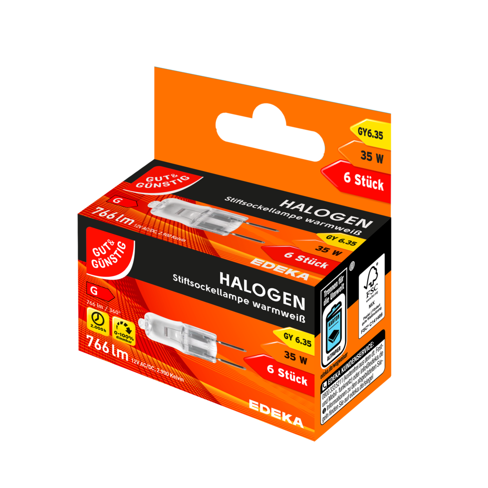Halogen Stiftsockellampe GY6.35, 766 Lumen, 35 Watt