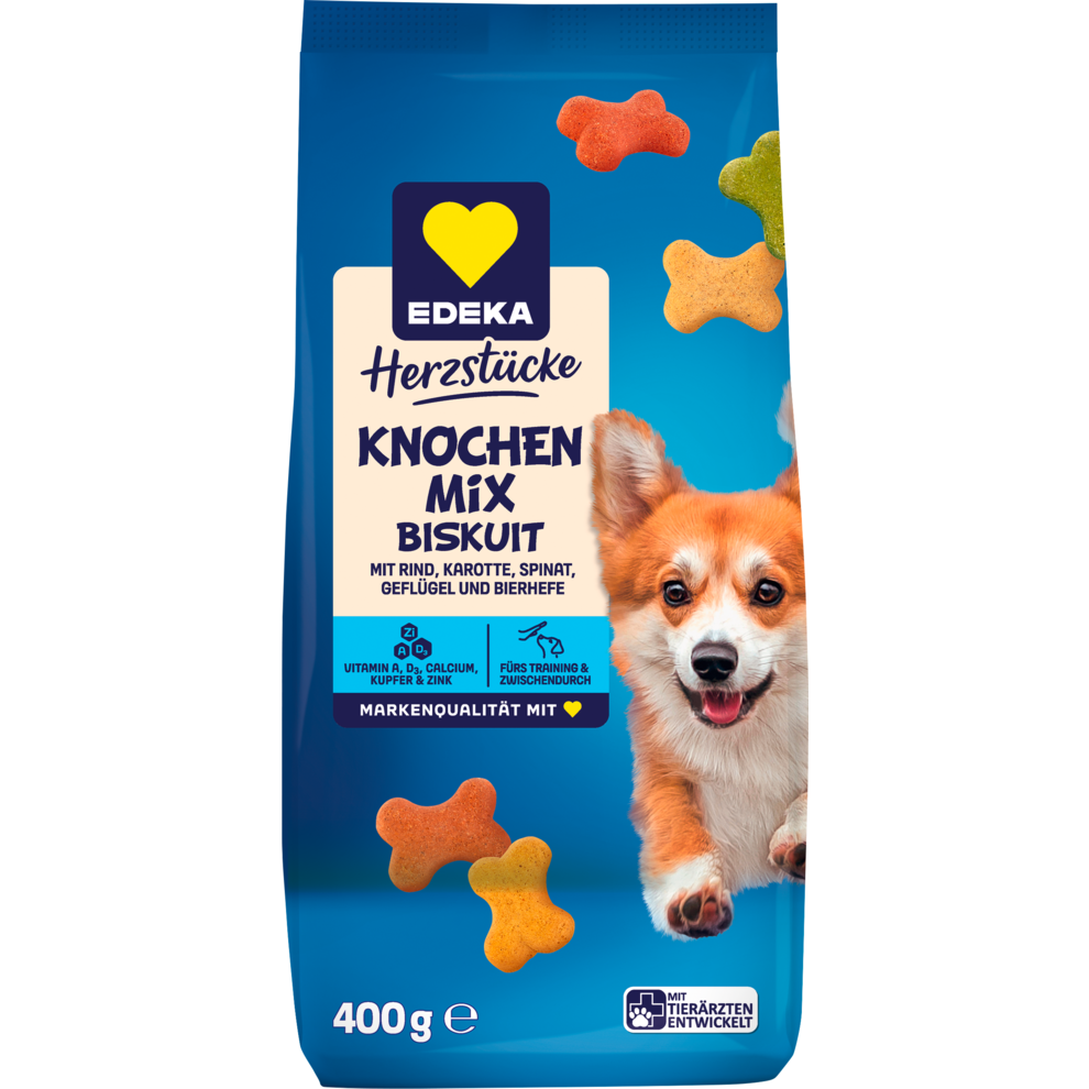 Biskuit Knochen Mix mit Rind, Karotte, Spinat, Geflügel und Bierhefe
