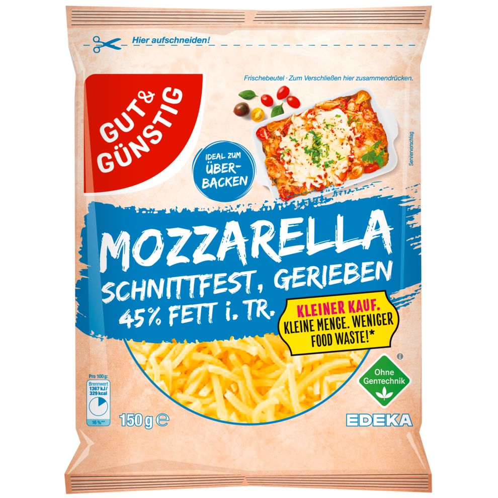Mozzarella gerieben 45% Fett i.Tr.