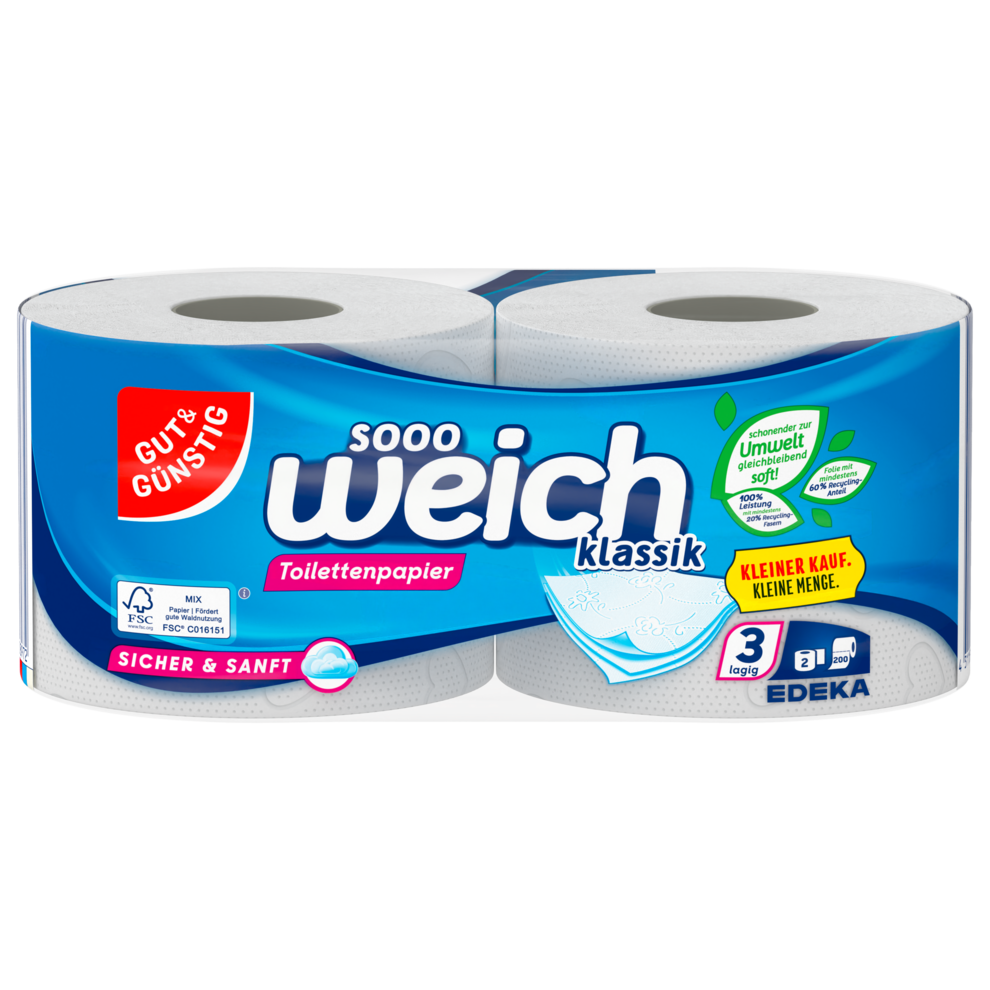 Toilettenpapier klassik mit mindestens 20% Recyclingfasern 2er