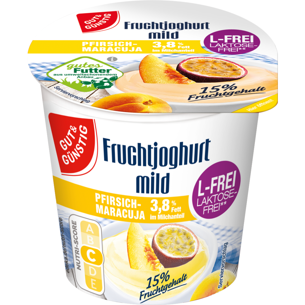 Laktosefreier Fruchtjoghurt 3,8% Fett Pfirsich-Maracuja