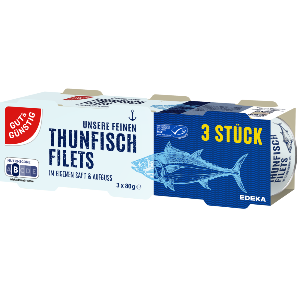 Thunfischfilets in eigenem Saft, 3er Pack