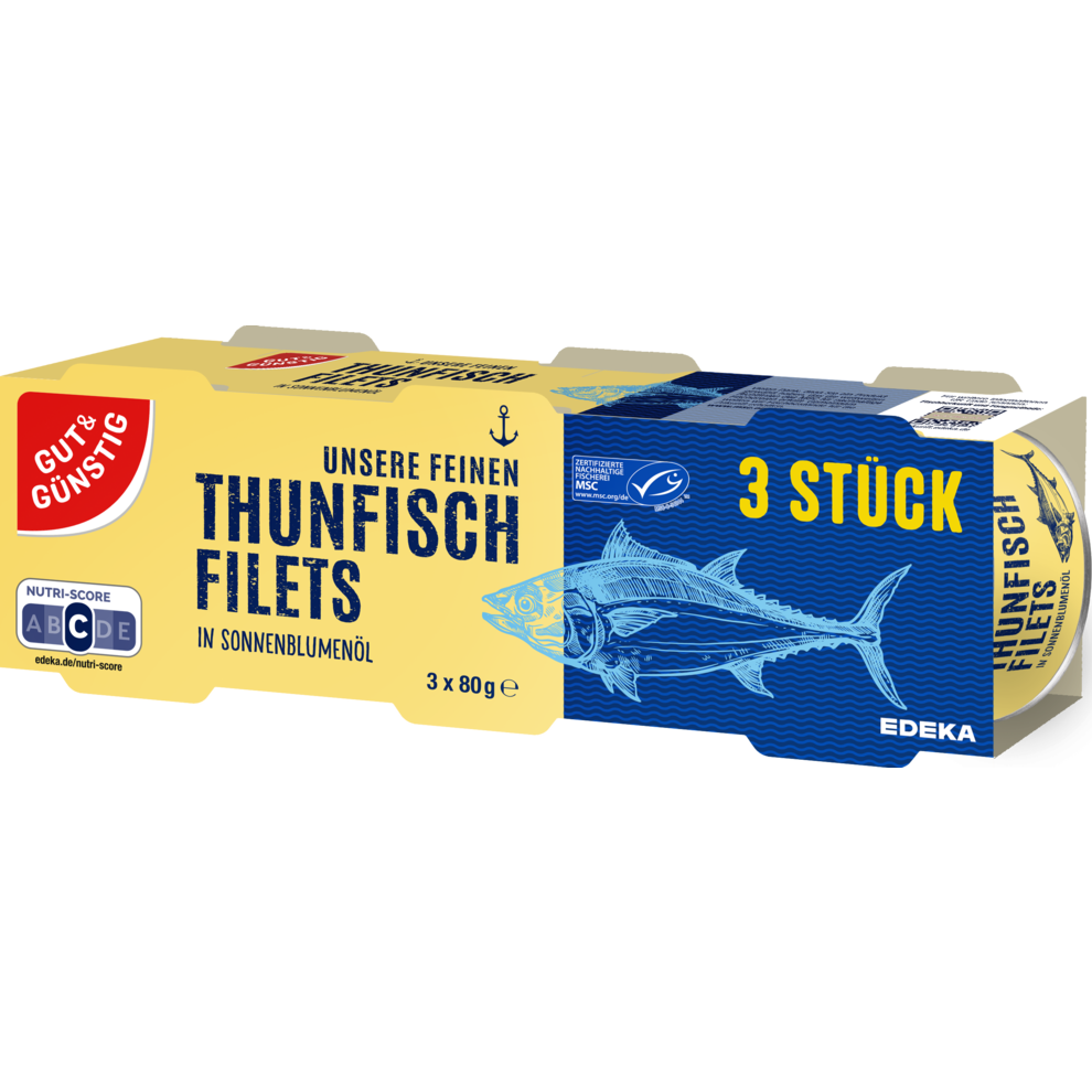 Thunfischfilets in Sonnenblumenöl, 3er Pack