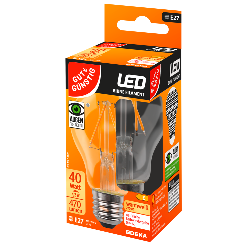 LED  Filament Birne  E27, 470 Lumen, 4,2 Watt