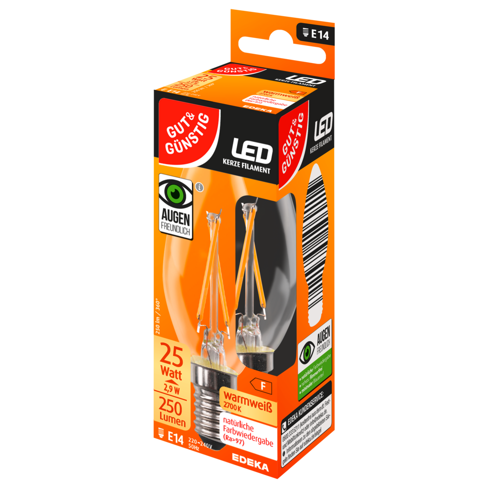 LED Filament Kerze E14, 250 Lumen, 2,9 Watt
