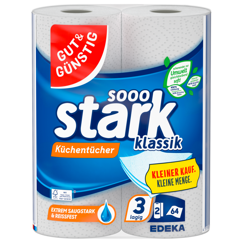 Küchentücher klassik mit mindestens 20% Recyclingfasern 2er