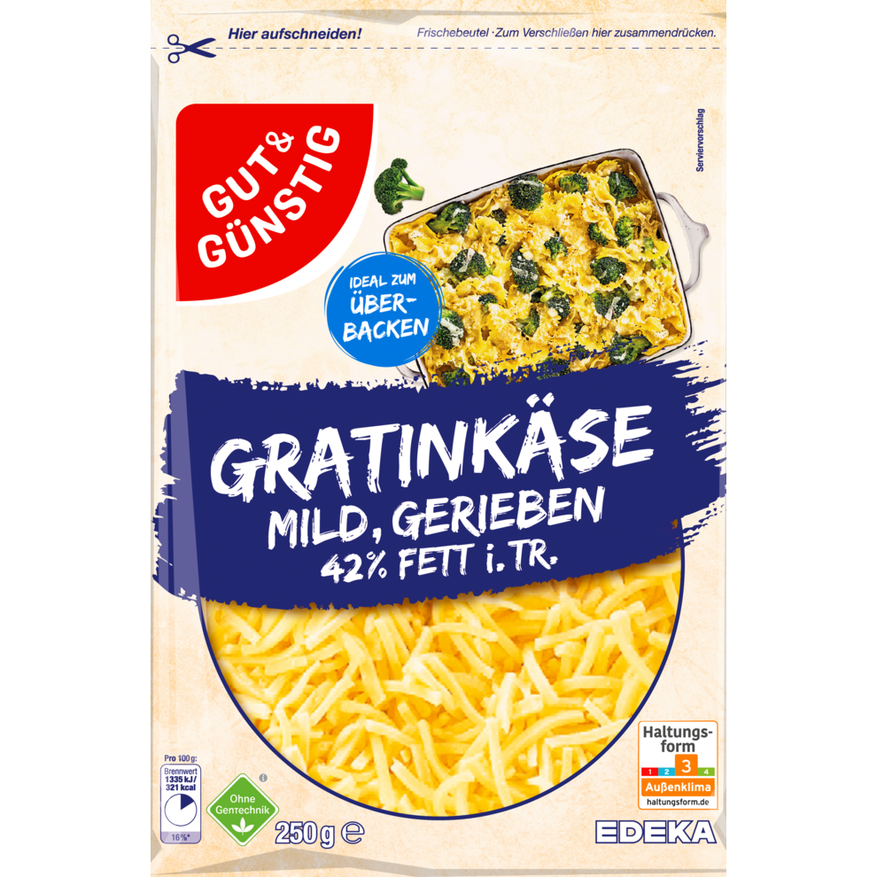 Gratinkäse mild gerieben 42% Fett i. Tr.