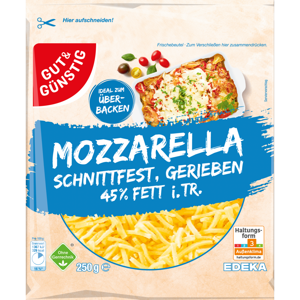 Mozzarella gerieben 45% Fett i.Tr.