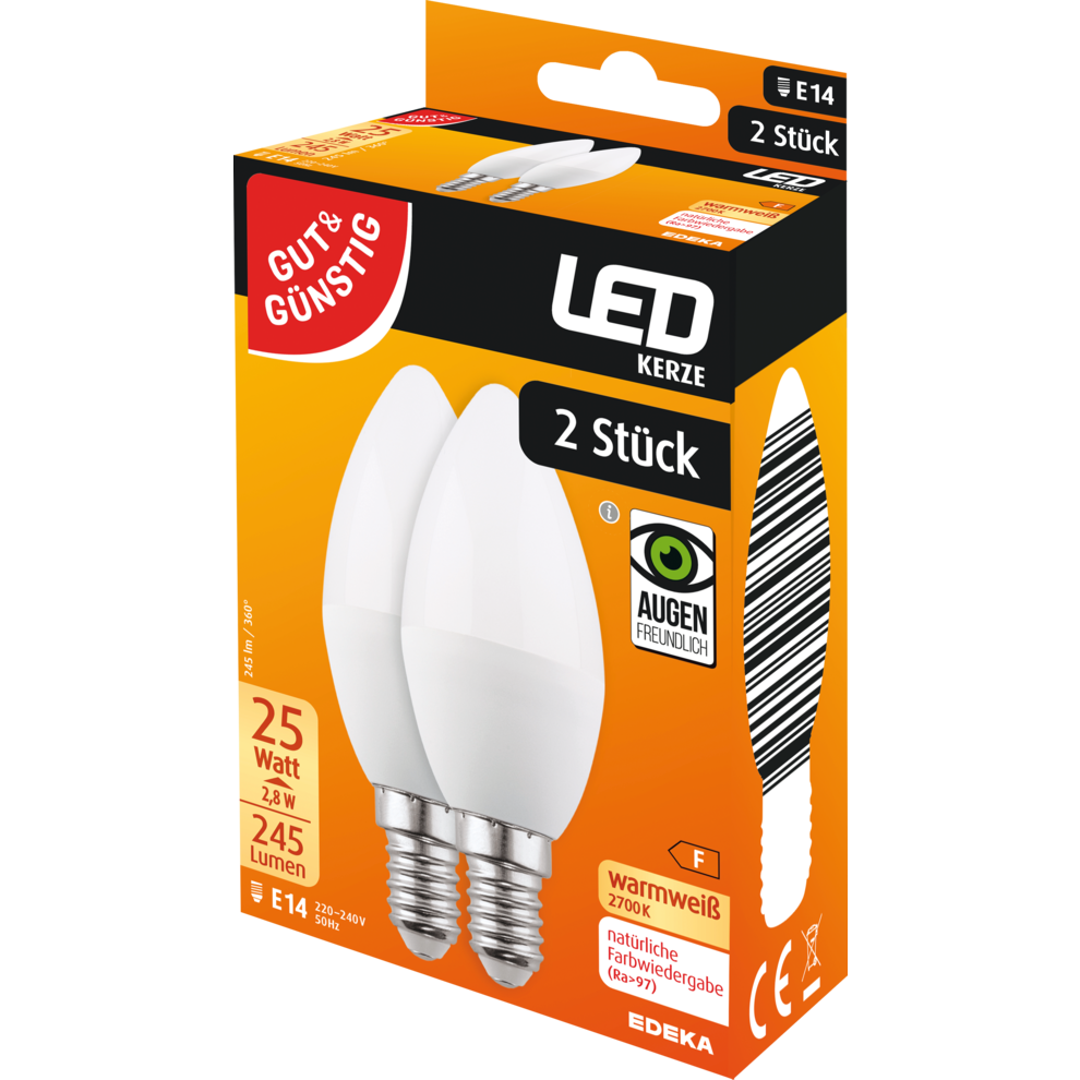 LED Kerze E14, 245 Lumen, 2,8 Watt Doppelpack