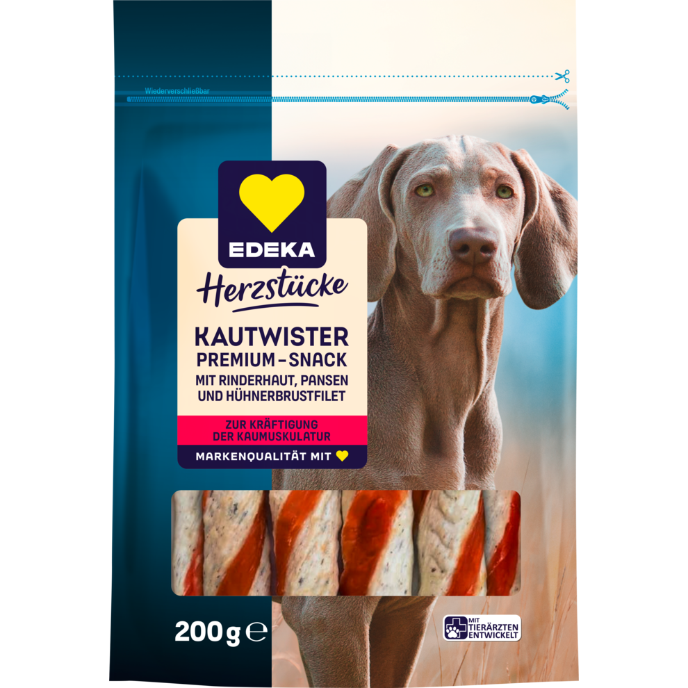 Kautwister Premium-Snack mit Rinderhaut, Pansen und Hühnerbrustfilet
