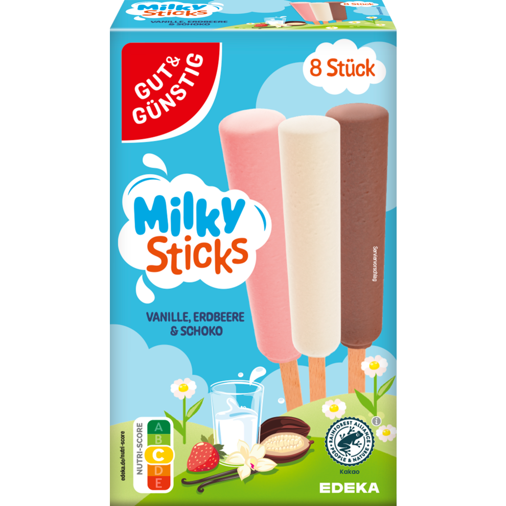 Milky Sticks Vanille, Erdbeere, Schoko