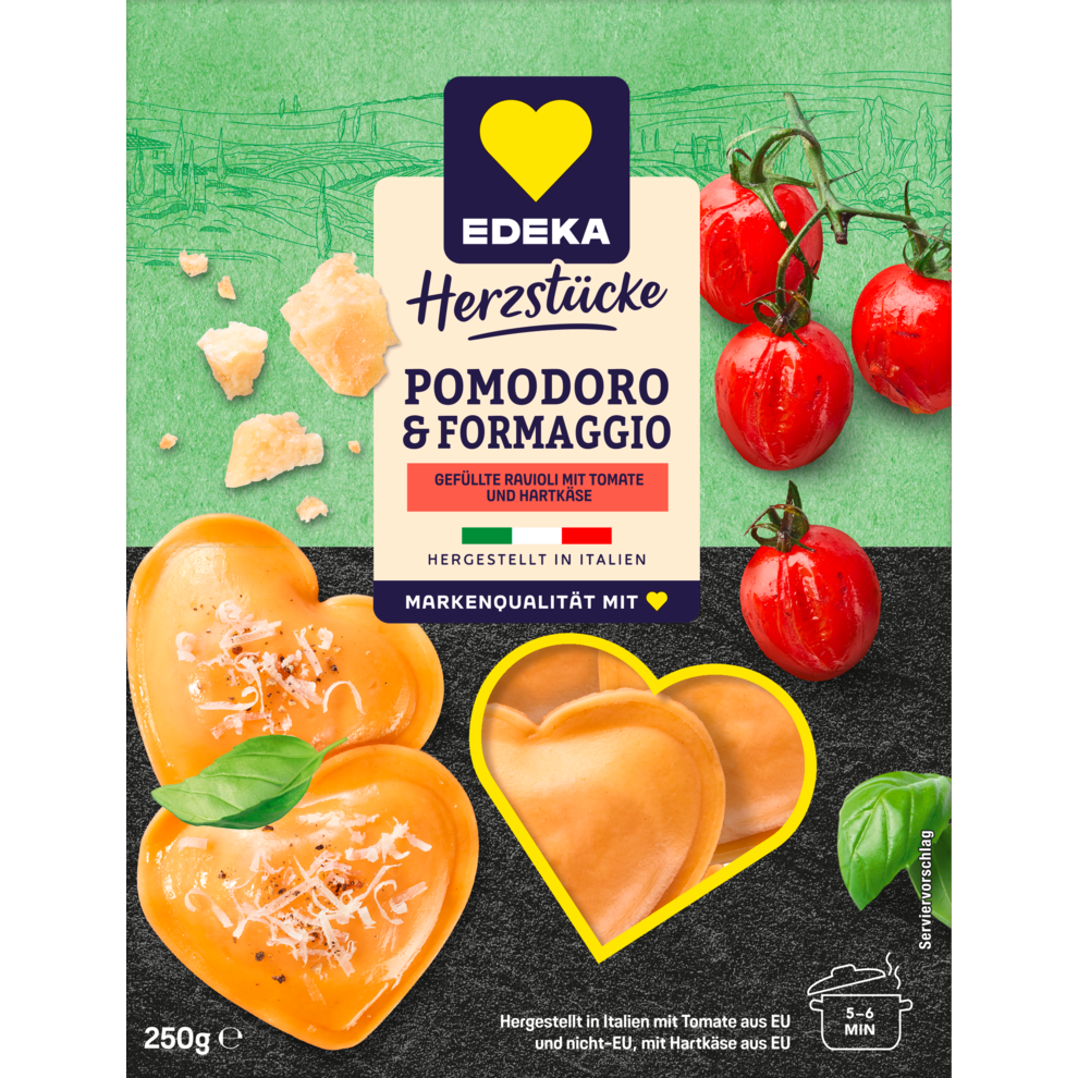 Ravioli-Herzen mit Tomate-Hartkäse