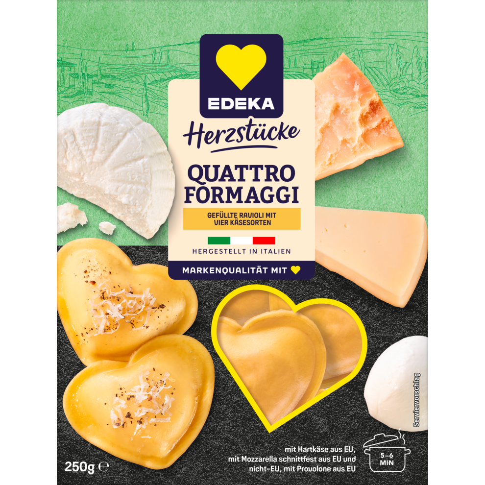 Ravioli-Herzen Vier Käse