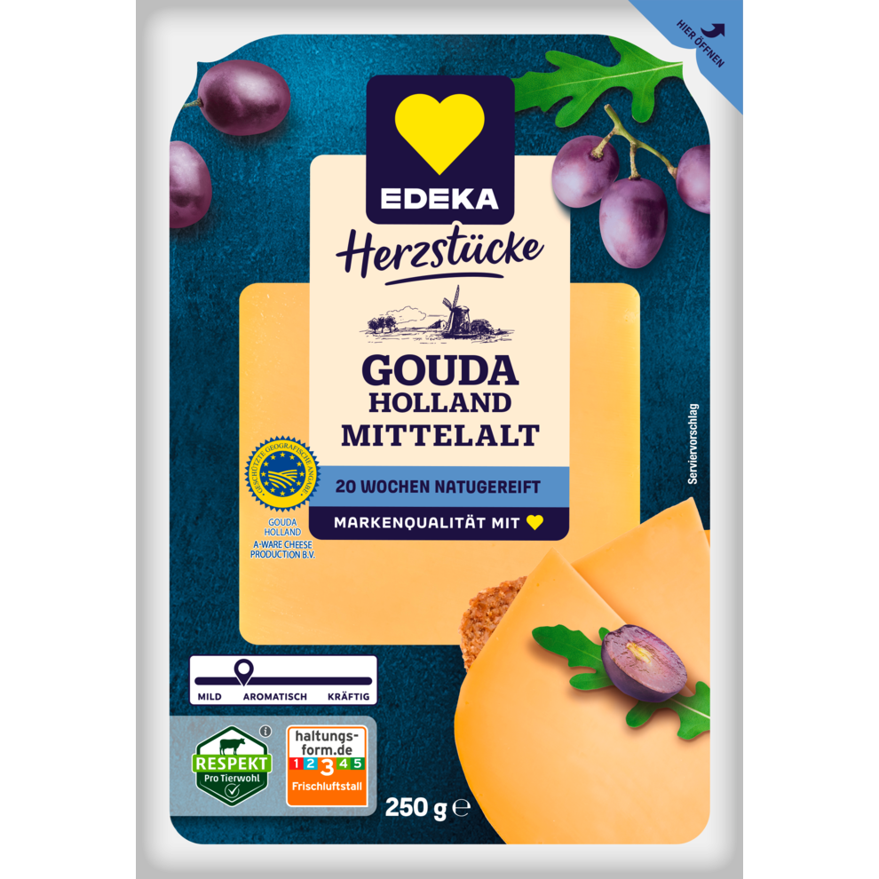 Gouda Holland Mittelat in Scheiben 48% Fett i. Tr.