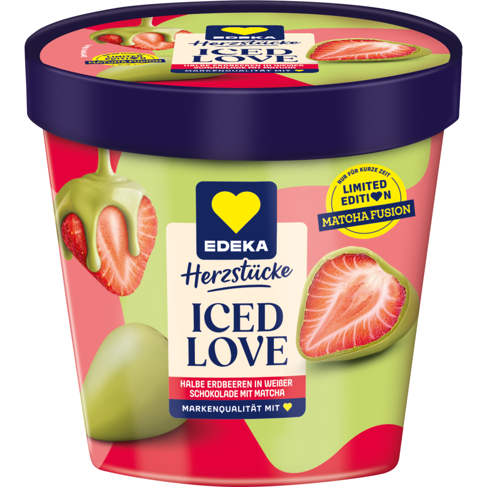 Iced Love Halbe Erdbeeren in weißer Schokolade mit Matcha
